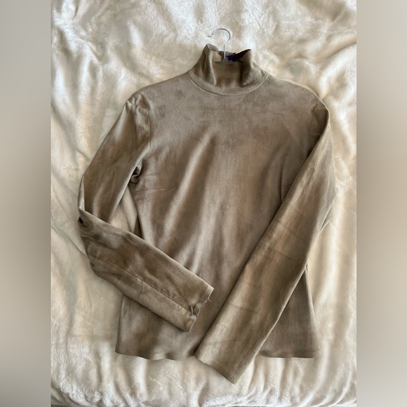❤️Ralph Lauren Runway Stretch Suede Turtleneck Top